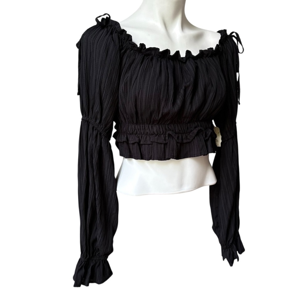 NWT, Altar’d State Black Peasant Crop Top, Sz M - Picture 4 of 12